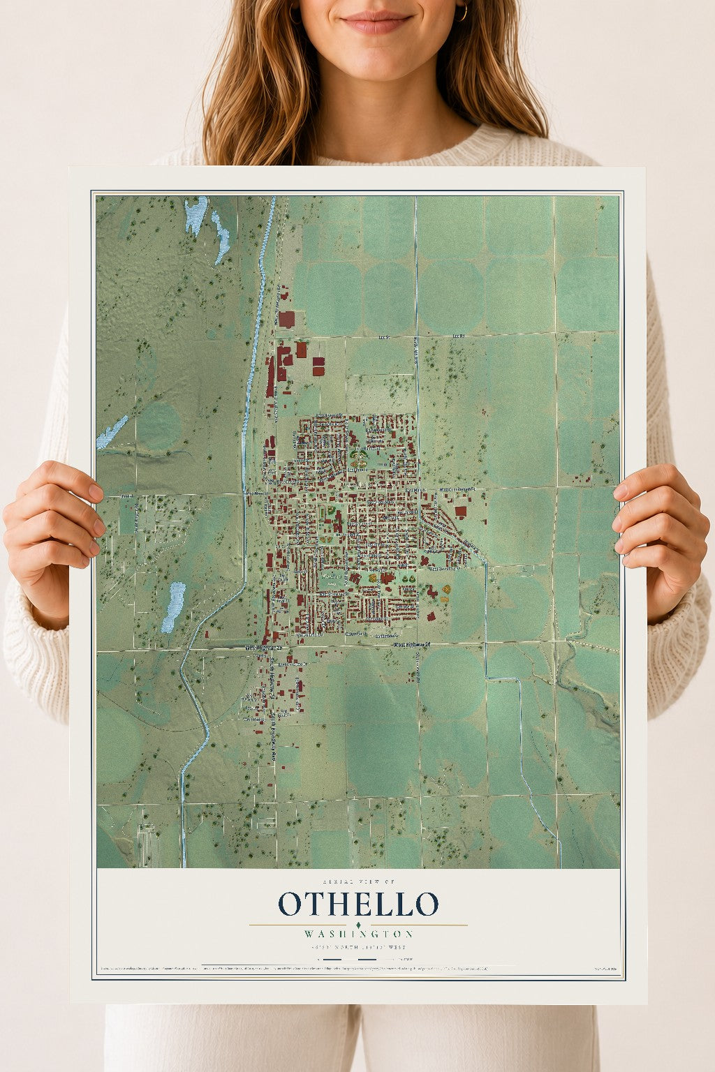 Map of Othello, Washington, 18 x 24 inch unframed archival matte print