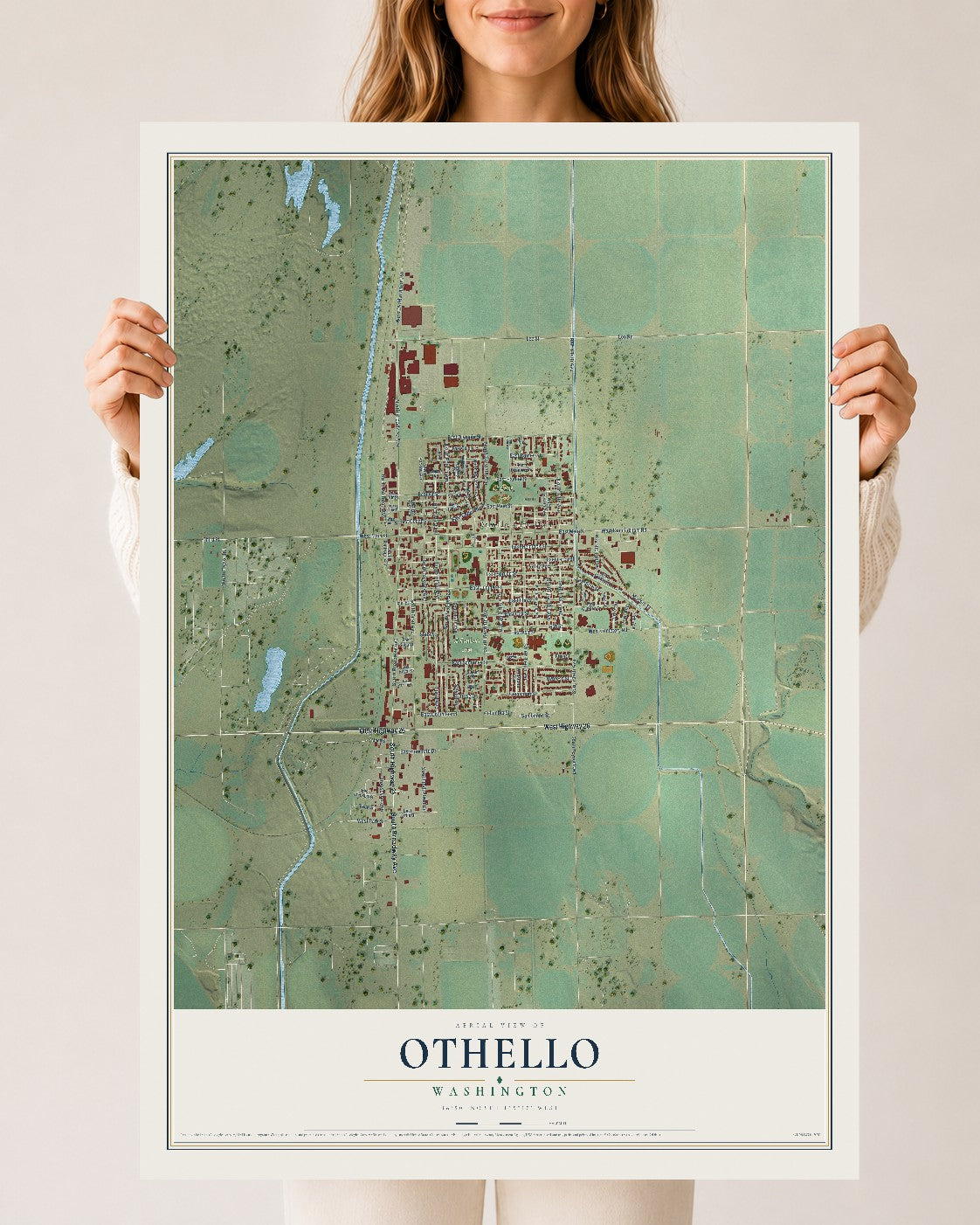 Map of Othello, Washington, 24 x 36 inch unframed archival matte print