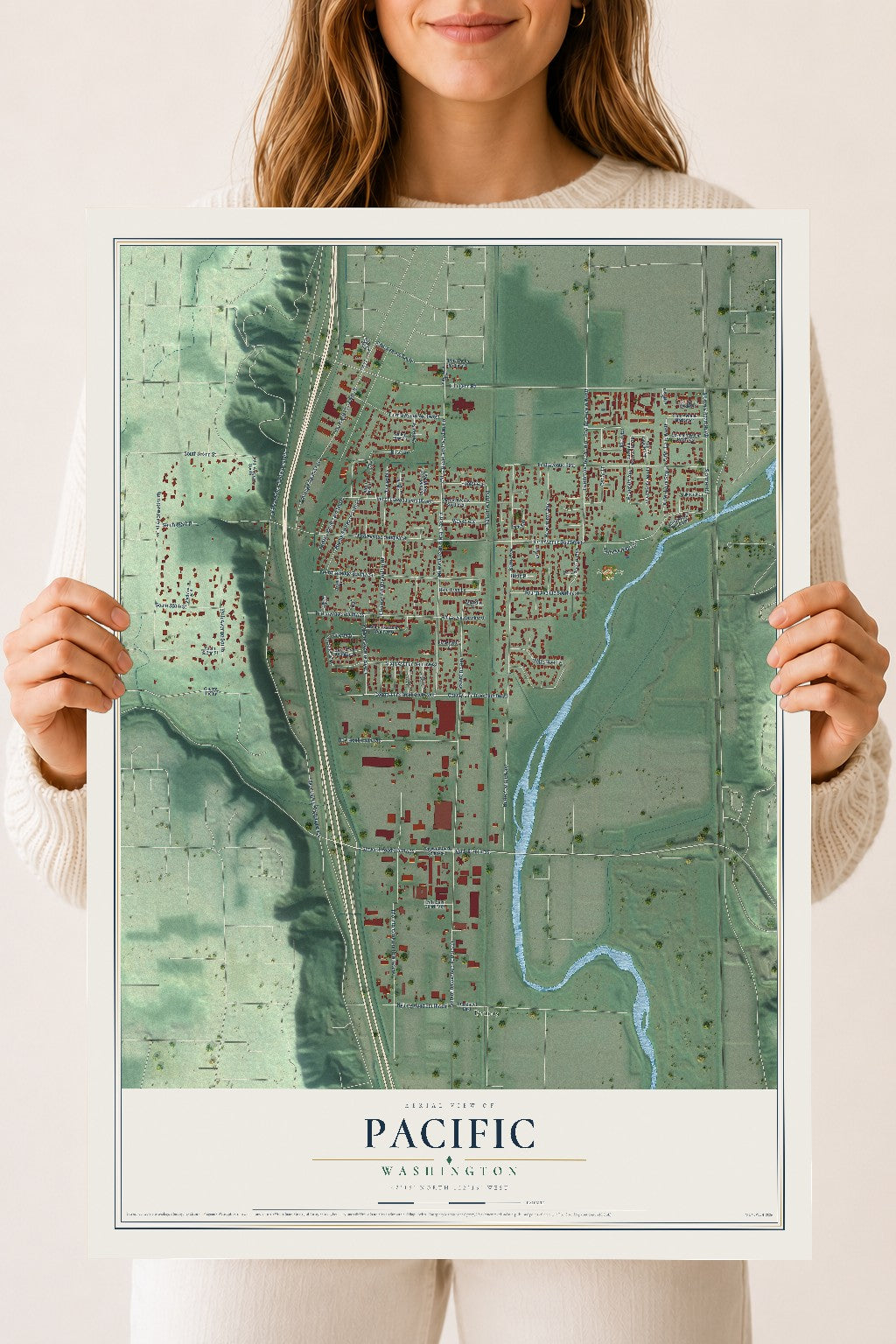 Map of Pacific, Washington, 18 x 24 inch unframed archival matte print