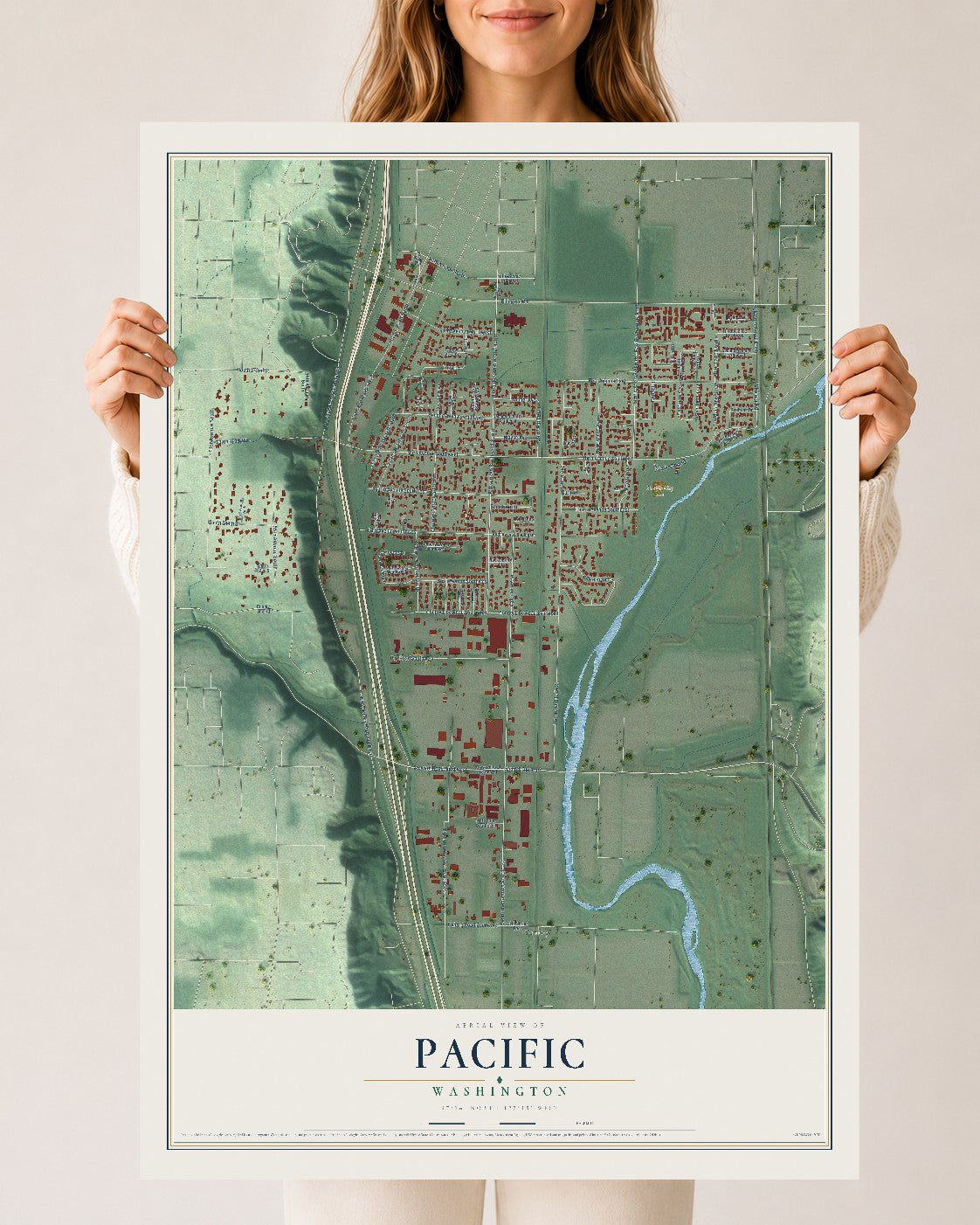 Map of Pacific, Washington, 24 x 36 inch unframed archival matte print