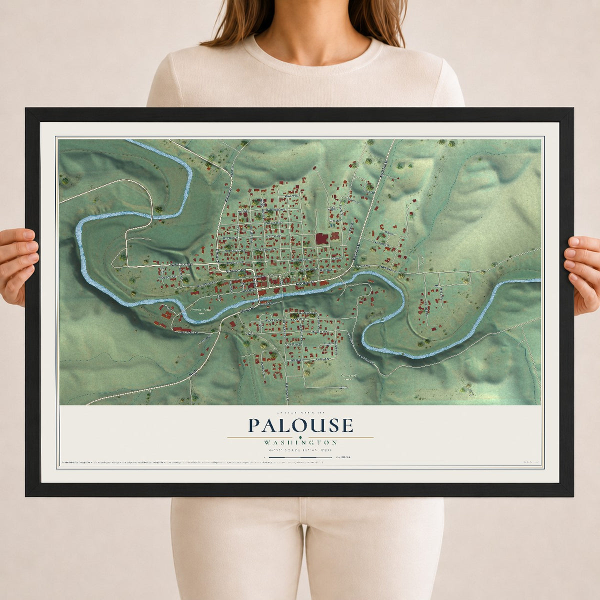 Map of Palouse, Washington, 18 x 24 inch print in a black wood frame