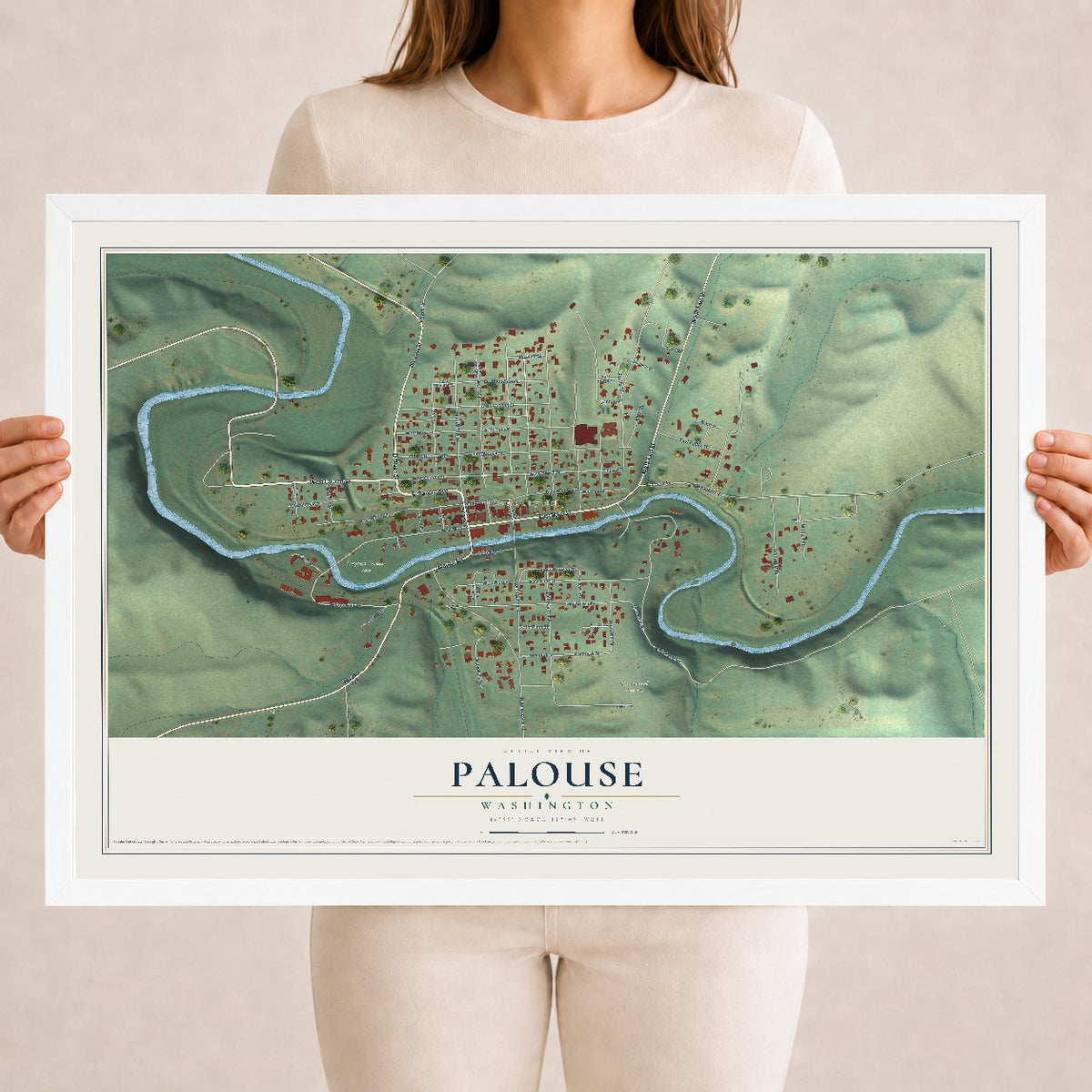 Map of Palouse, Washington, 18 x 24 inch print in a white wood frame