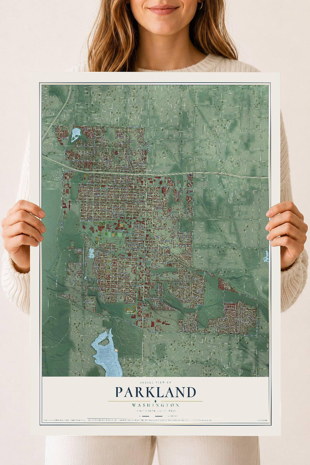 Map of Parkland, Washington, 18 x 24 inch unframed archival matte print