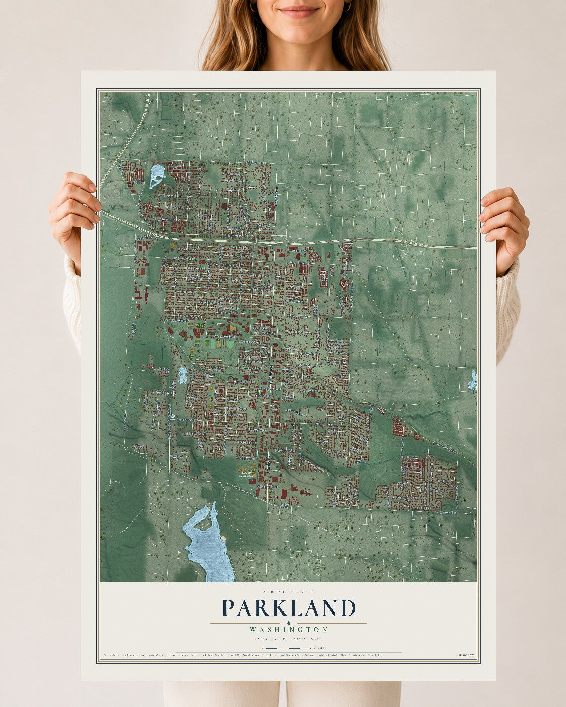 Map of Parkland, Washington, 24 x 36 inch unframed archival matte print