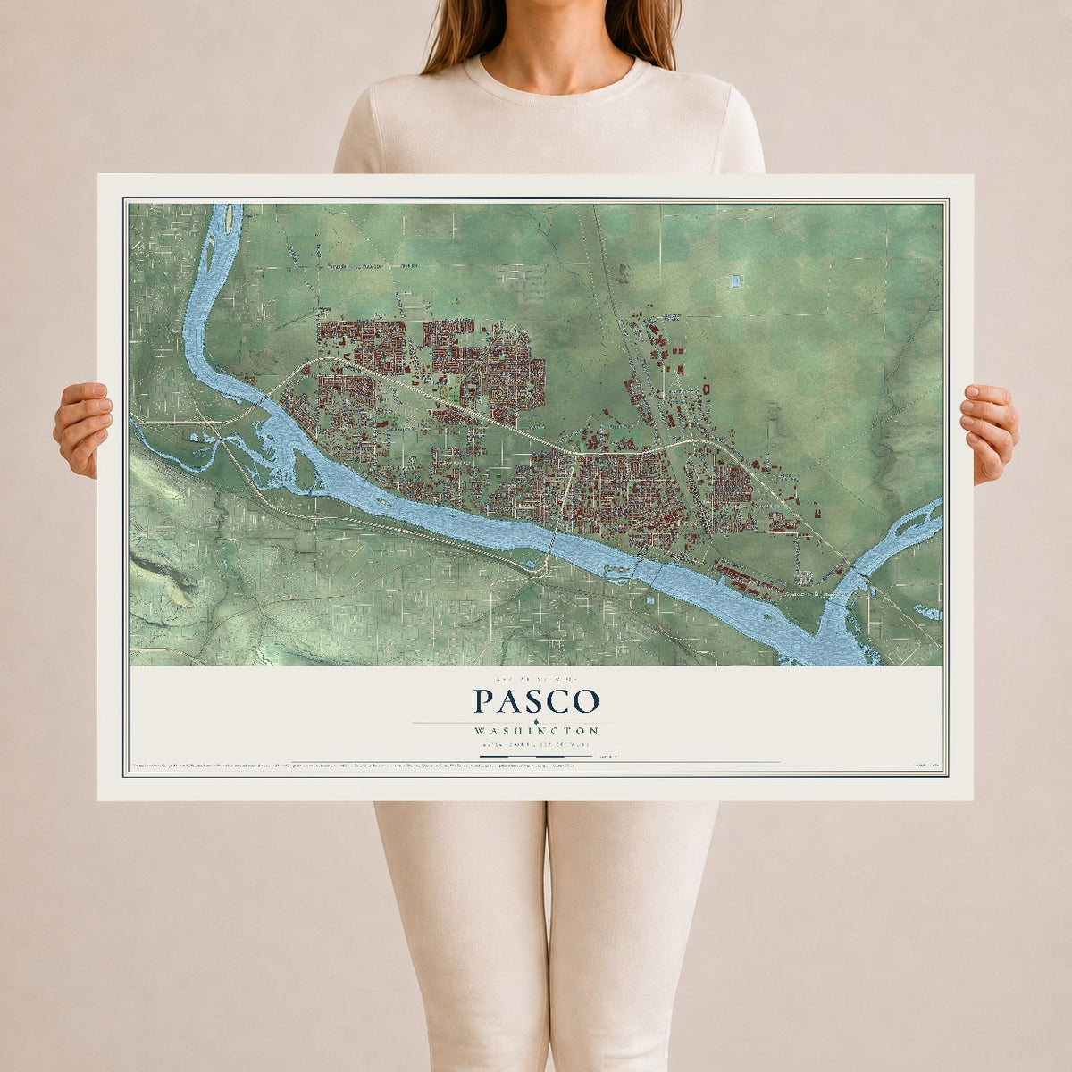 Map of Pasco, Washington, 24 x 36 inch unframed archival matte print