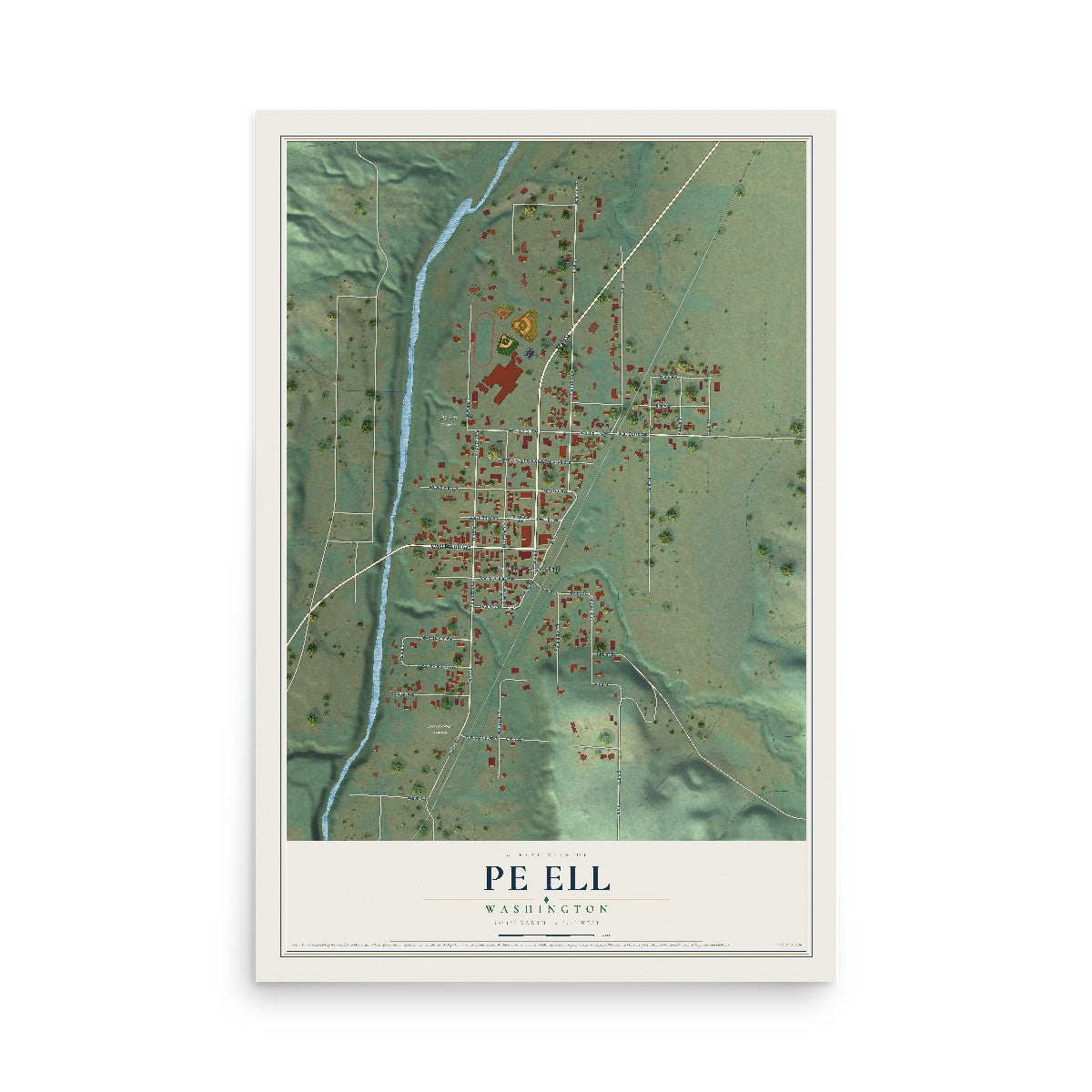 Map of Pe Ell, Washington, 12 x 18 inch unframed archival matte print