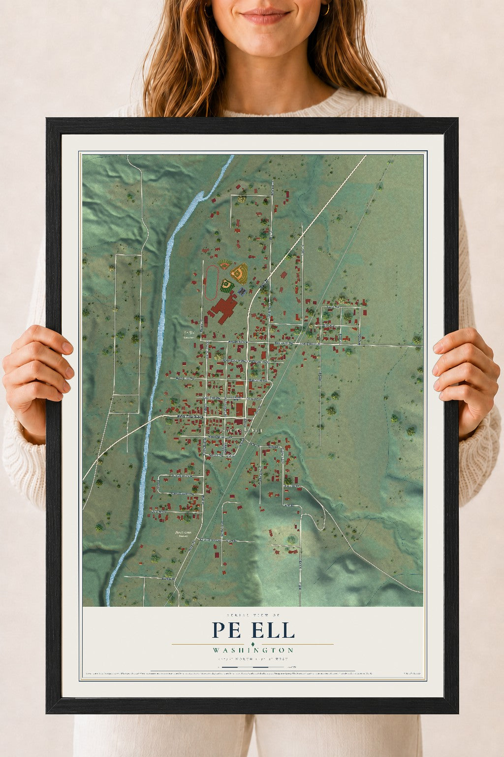 Map of Pe Ell, Washington, 18 x 24 inch print in a black wood frame