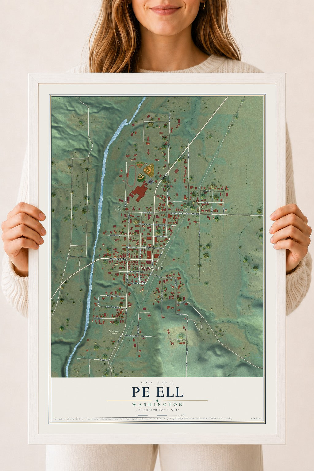 Map of Pe Ell, Washington, 18 x 24 inch print in a white wood frame