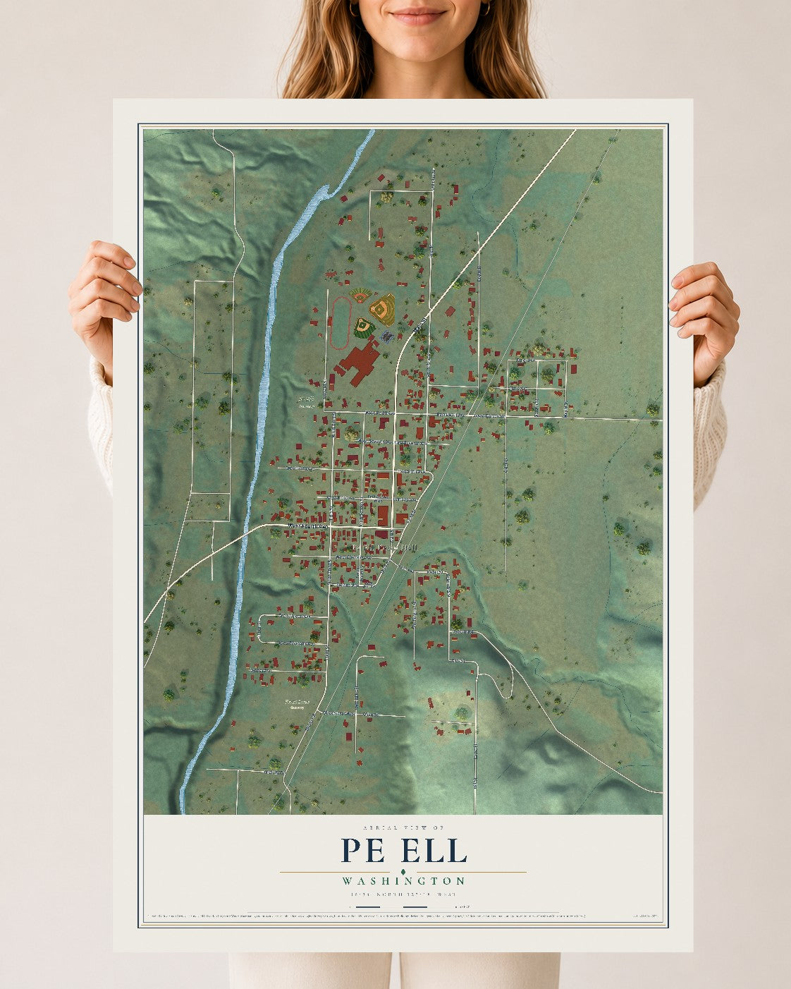 Map of Pe Ell, Washington, 24 x 36 inch unframed archival matte print