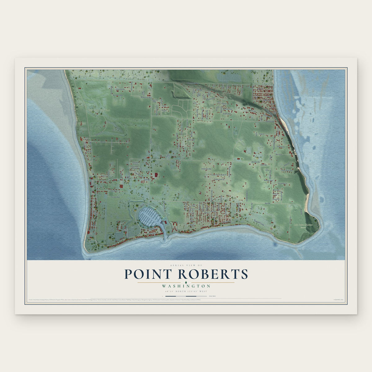 Point Roberts, Washington map print, the full design