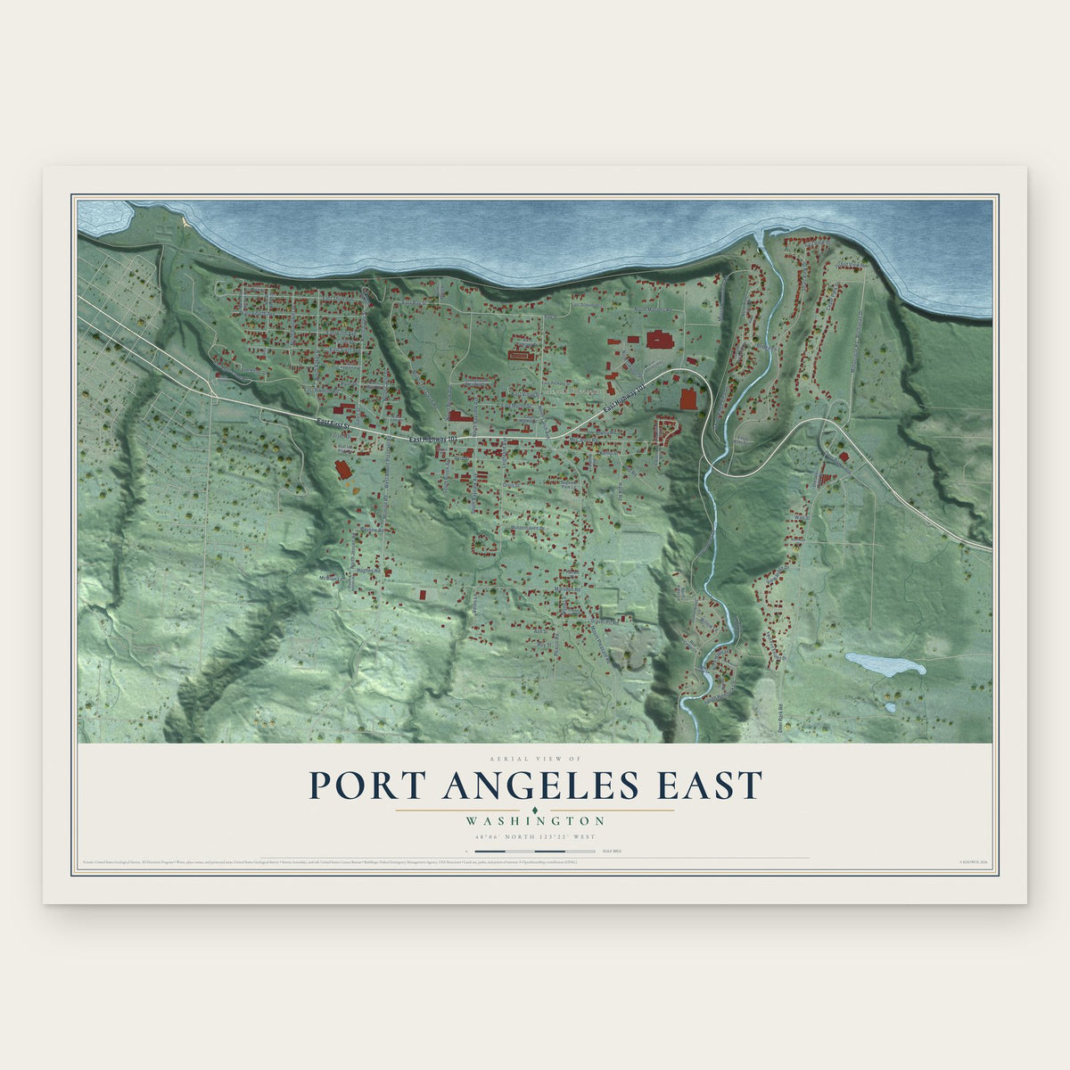 Port Angeles East, Washington map print, the full design