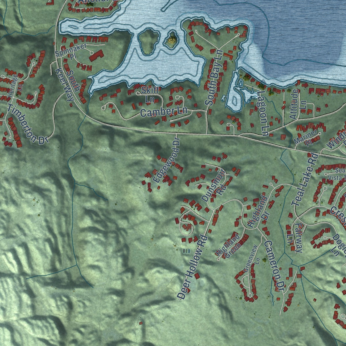 Close-up of the map of Port Ludlow, Washington print showing street and building detail