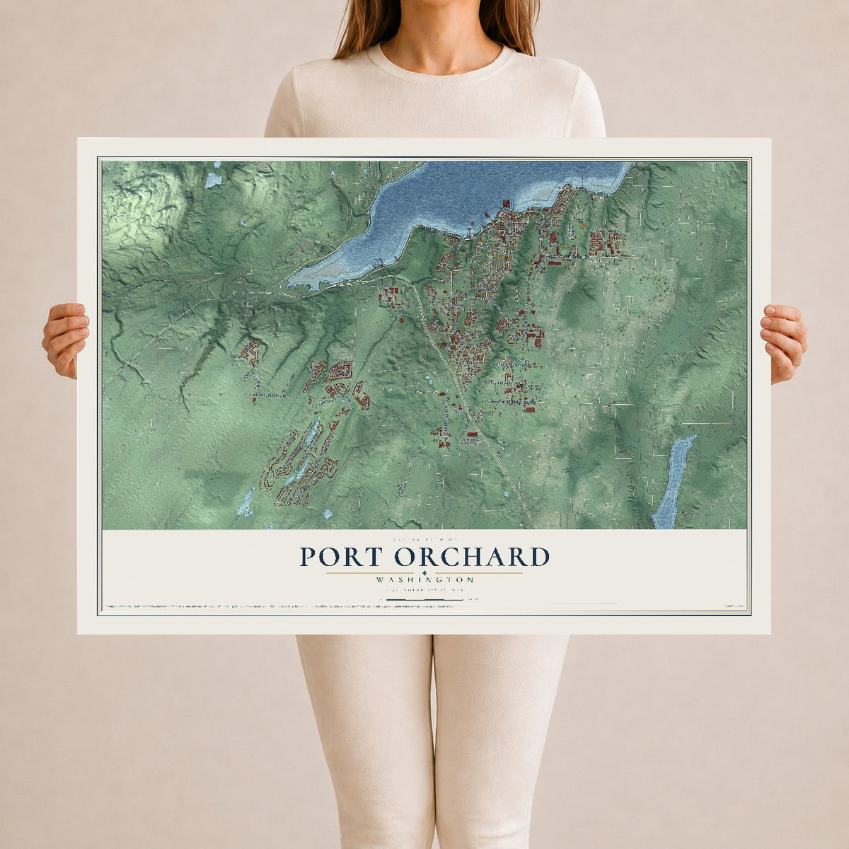 Map of Port Orchard, Washington, 24 x 36 inch unframed archival matte print