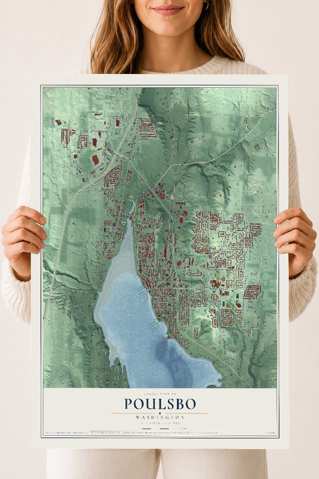 Map of Poulsbo, Washington, 18 x 24 inch unframed archival matte print