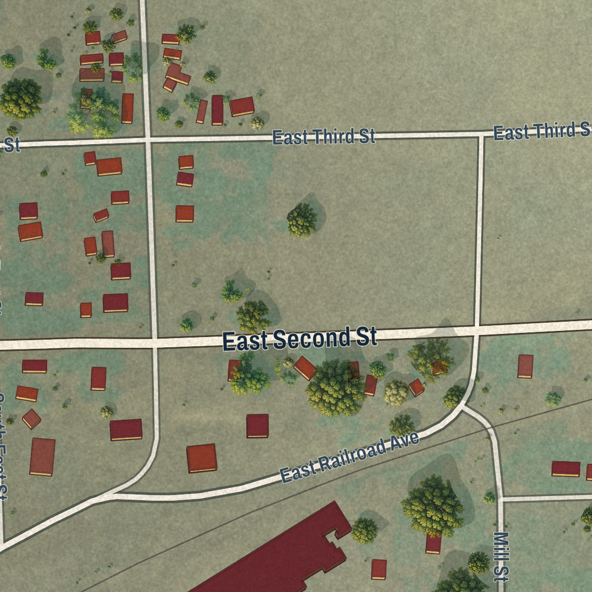 Second close-up of the map of Prescott, Washington print showing more streets and buildings