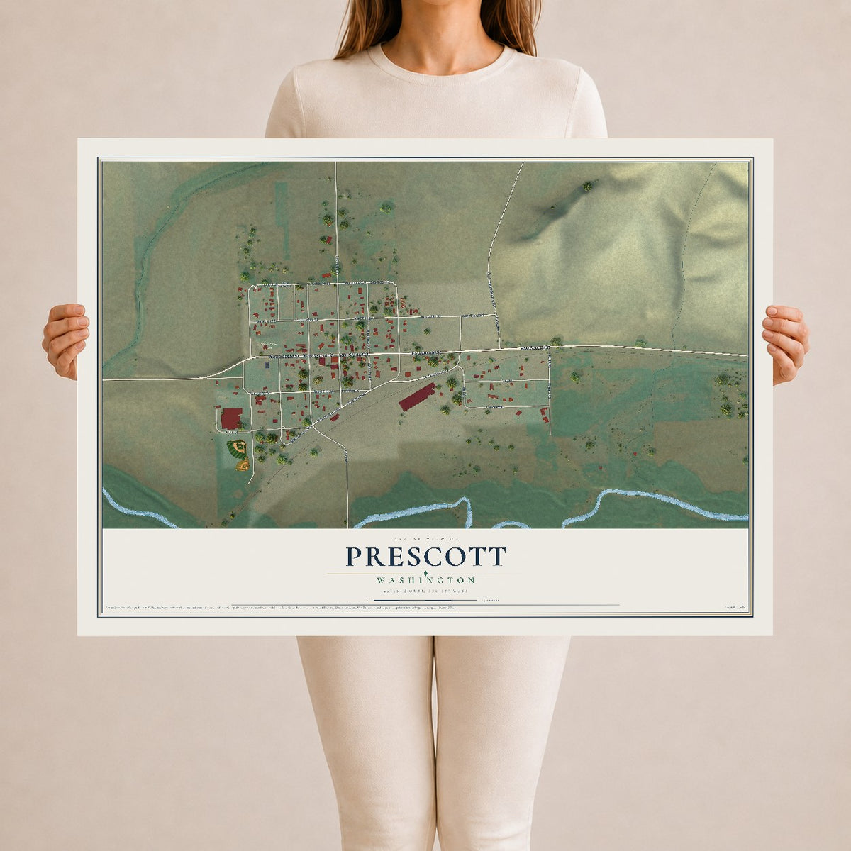 Map of Prescott, Washington, 24 x 36 inch unframed archival matte print