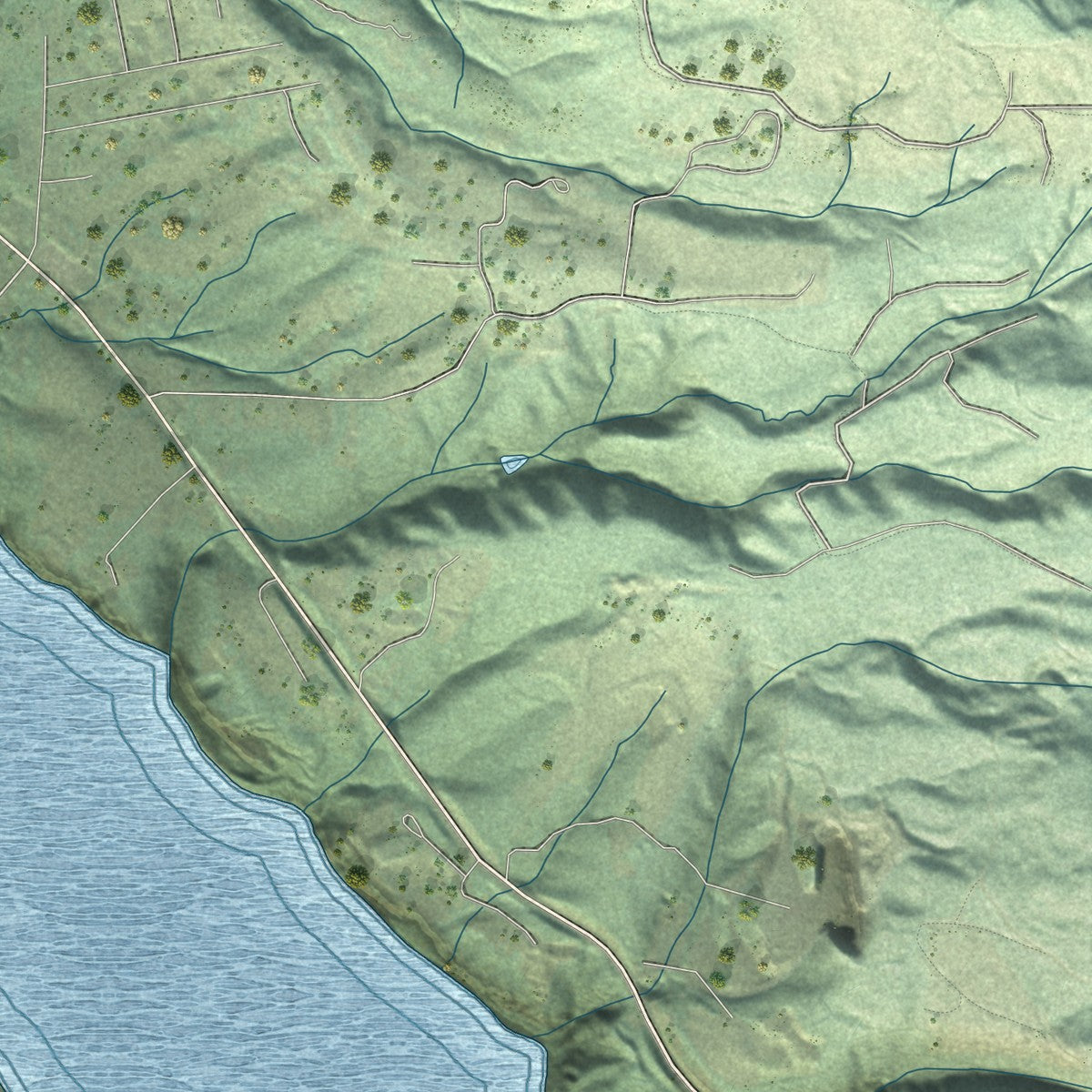 Close-up of the map of Puget Island, Washington print showing street and building detail