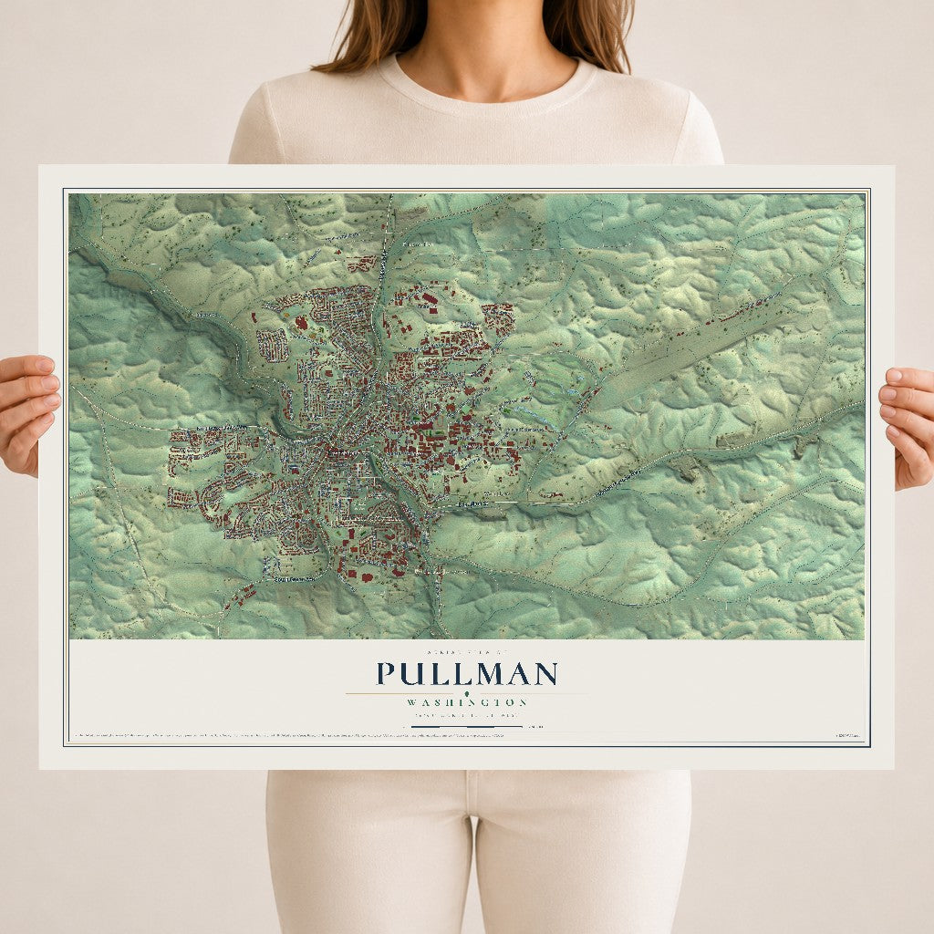 Map of Pullman, Washington, 18 x 24 inch unframed archival matte print