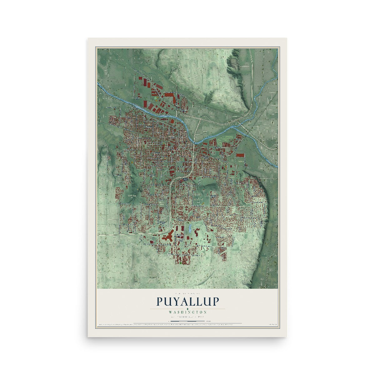 Map of Puyallup, Washington, 12 x 18 inch unframed archival matte print