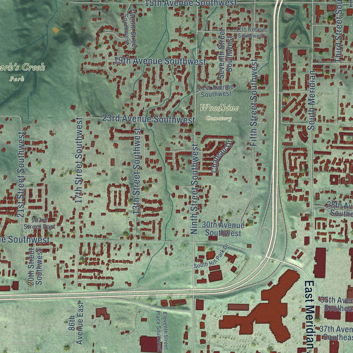 Second close-up of the map of Puyallup, Washington print showing more streets and buildings