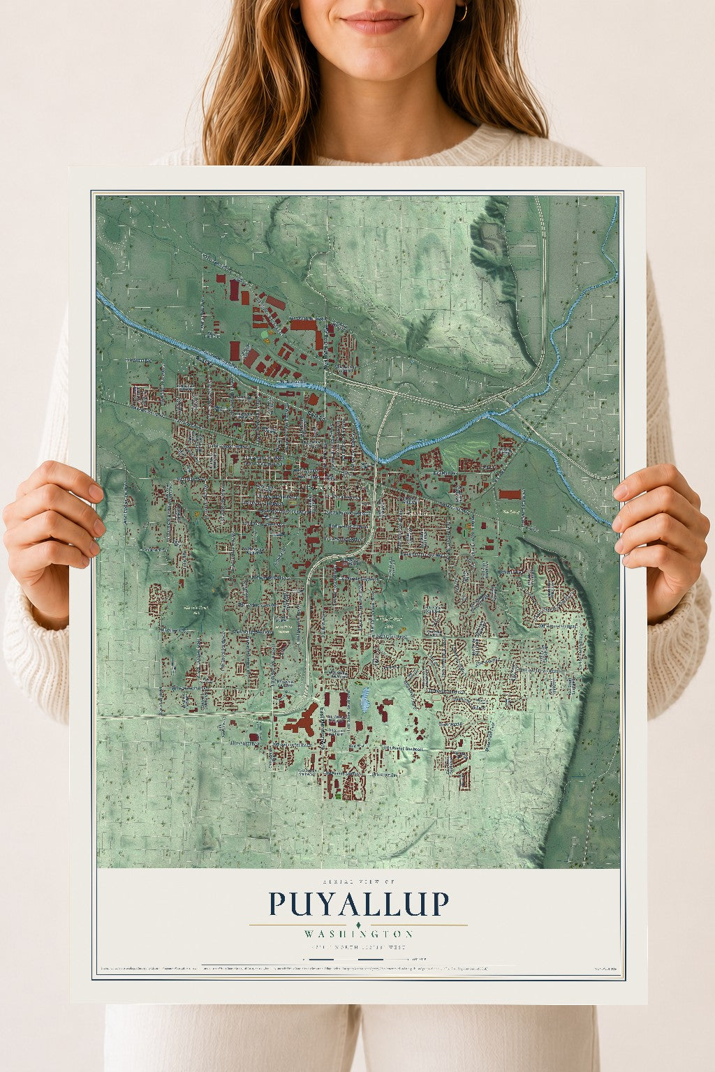 Map of Puyallup, Washington, 18 x 24 inch unframed archival matte print