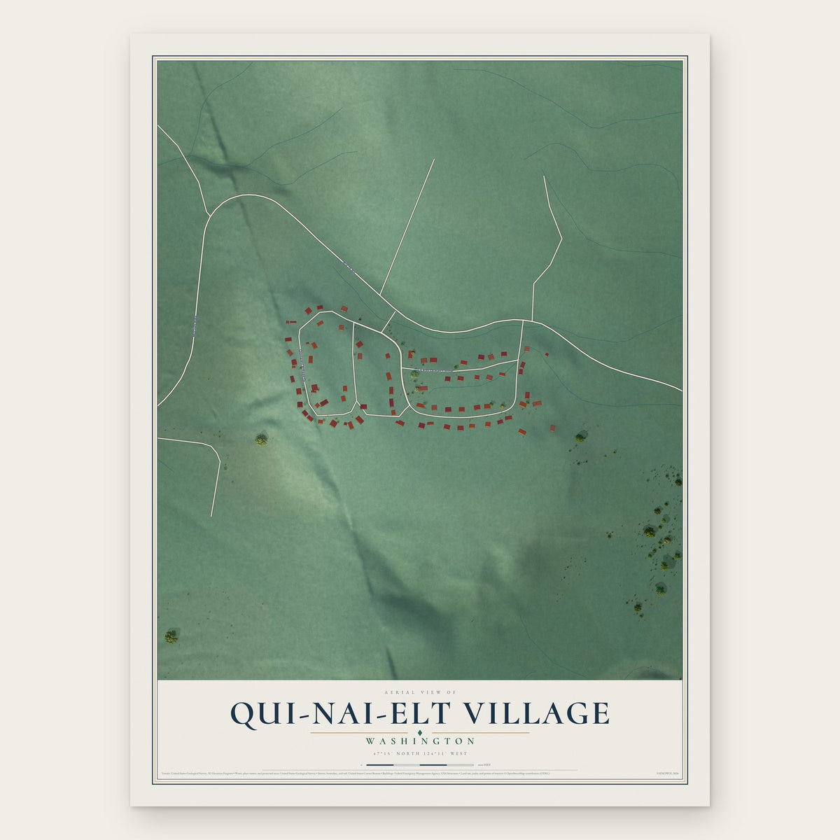 Qui-nai-elt Village, Washington map print, the full design