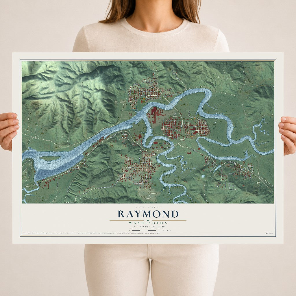 Map of Raymond, Washington, 18 x 24 inch unframed archival matte print