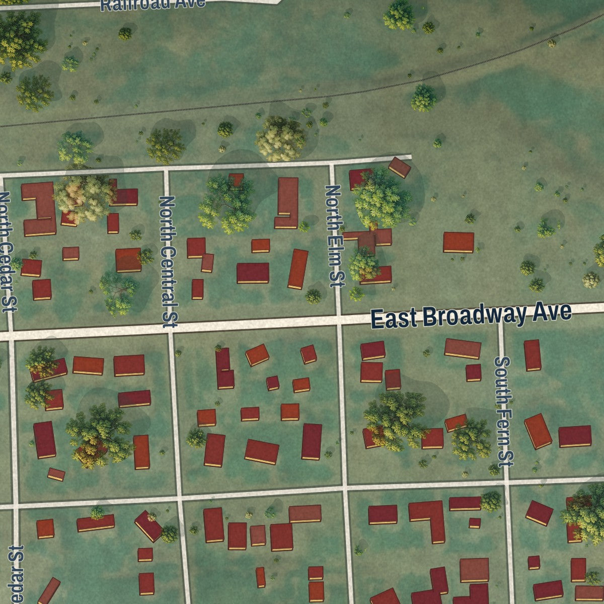 Second close-up of the map of Reardan, Washington print showing more streets and buildings