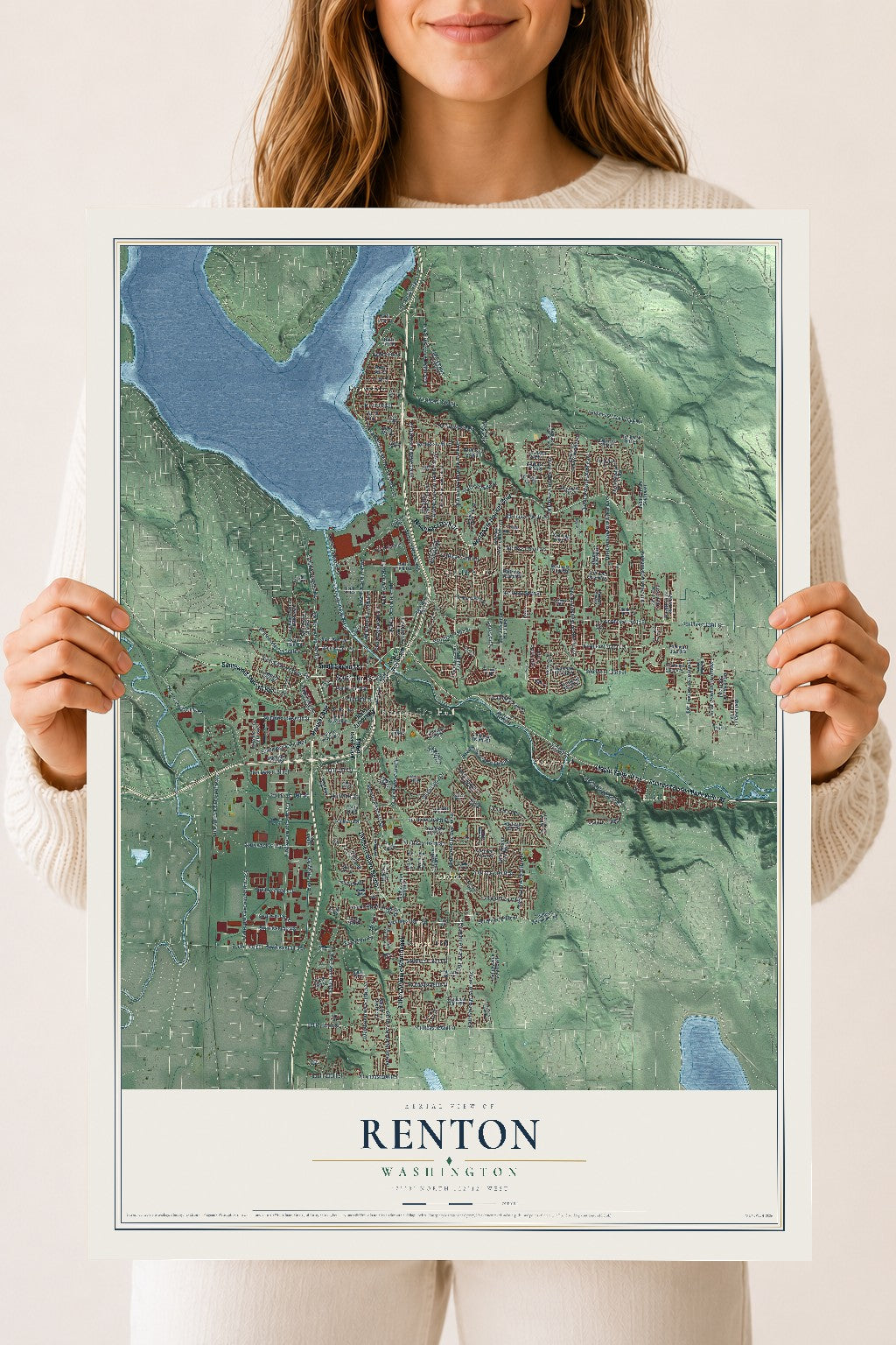 Map of Renton, Washington, 18 x 24 inch unframed archival matte print