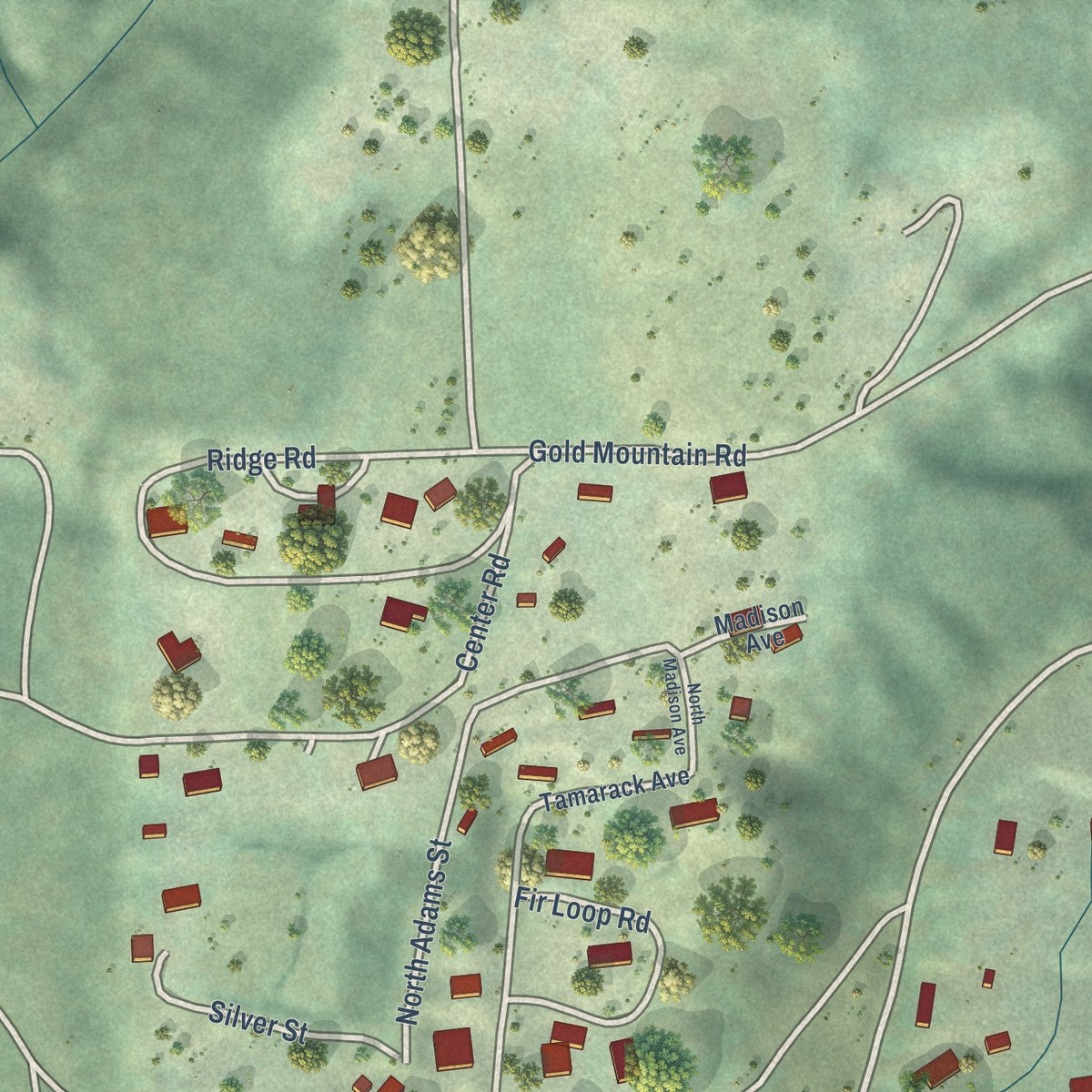 Second close-up of the map of Republic, Washington print showing more streets and buildings