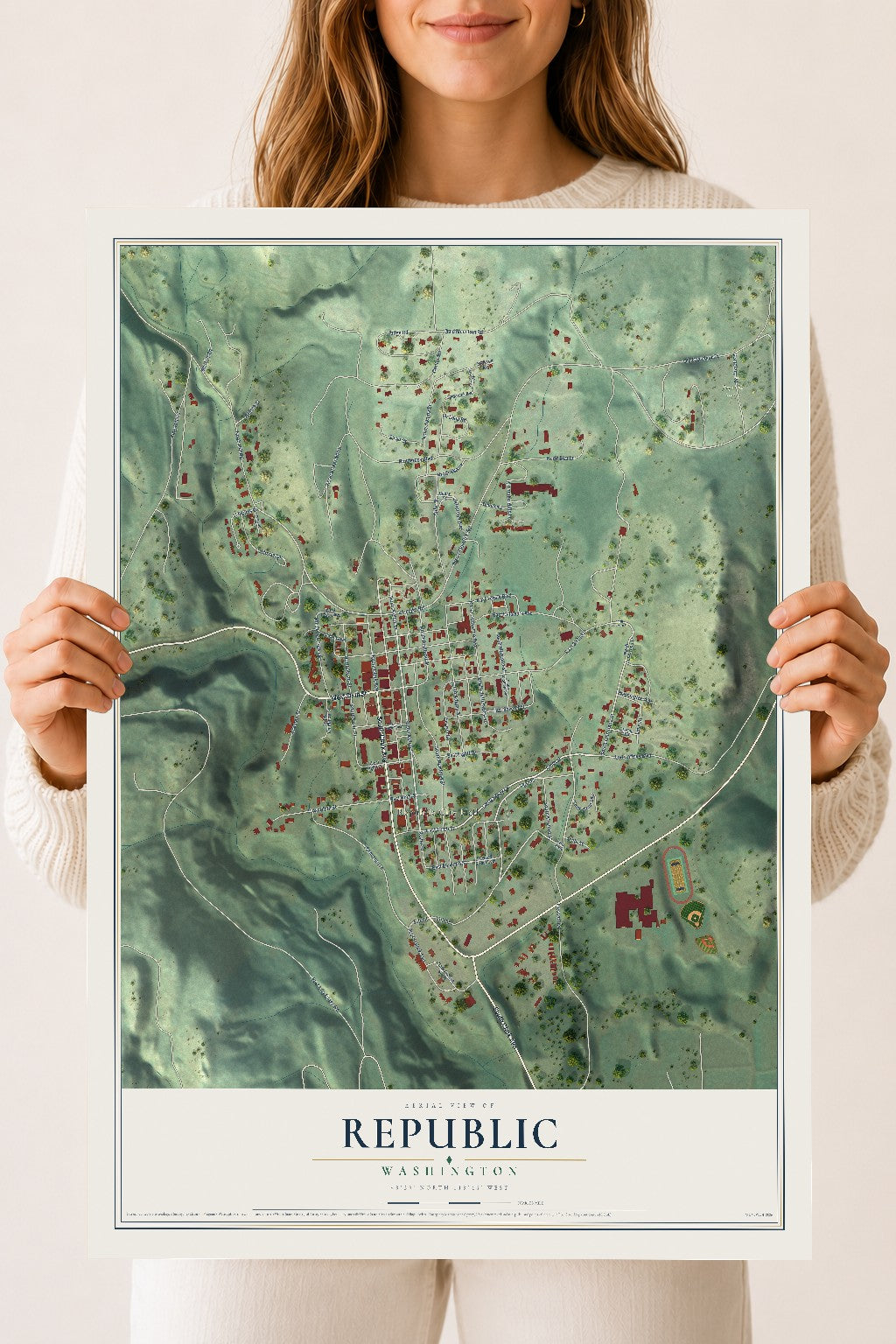 Map of Republic, Washington, 18 x 24 inch unframed archival matte print