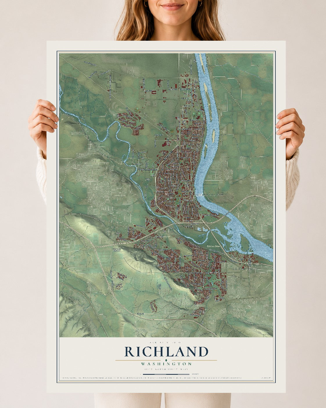 Map of Richland, Washington, 24 x 36 inch unframed archival matte print