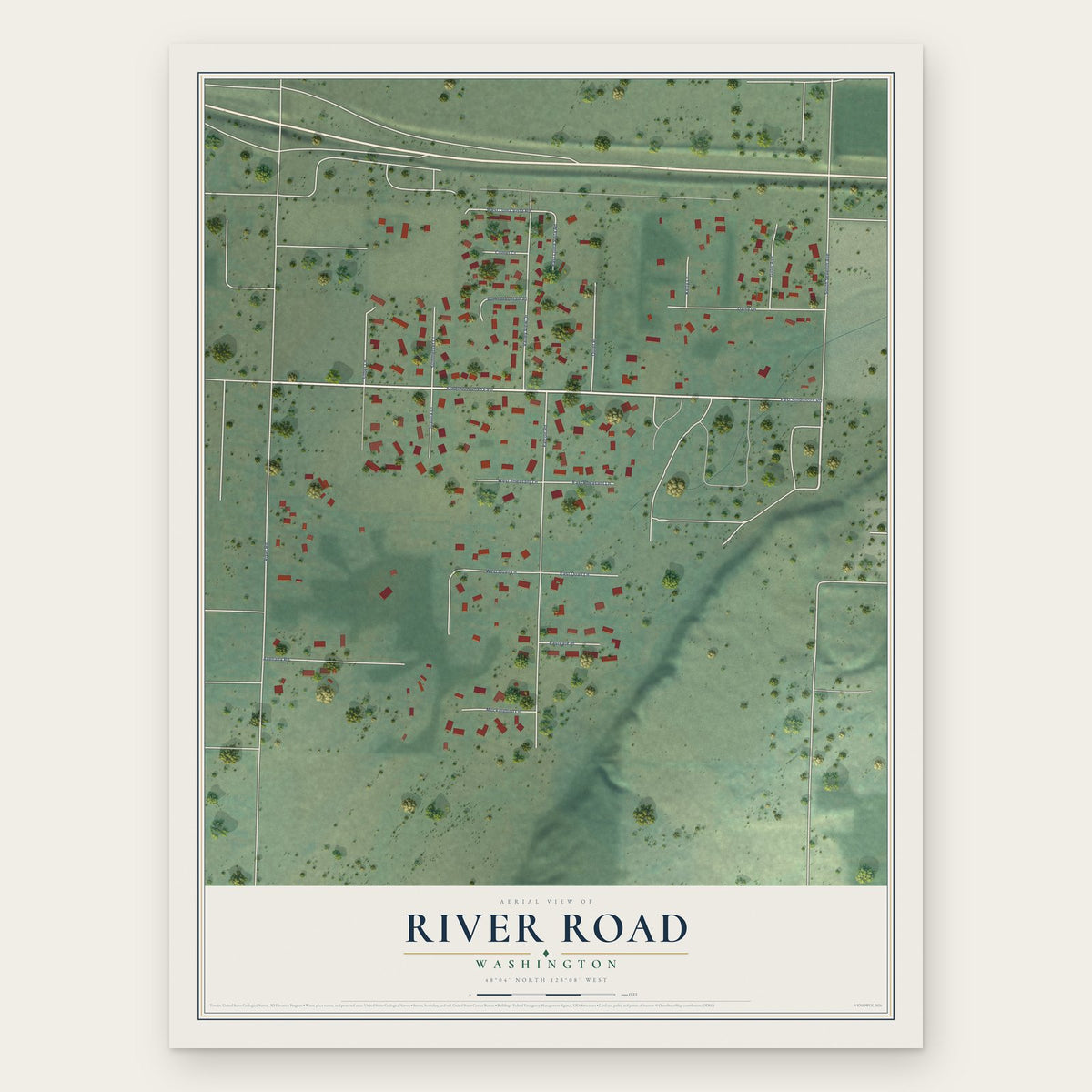 River Road, Washington map print, the full design