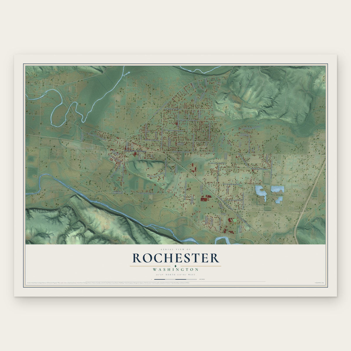 Rochester, Washington map print, the full design