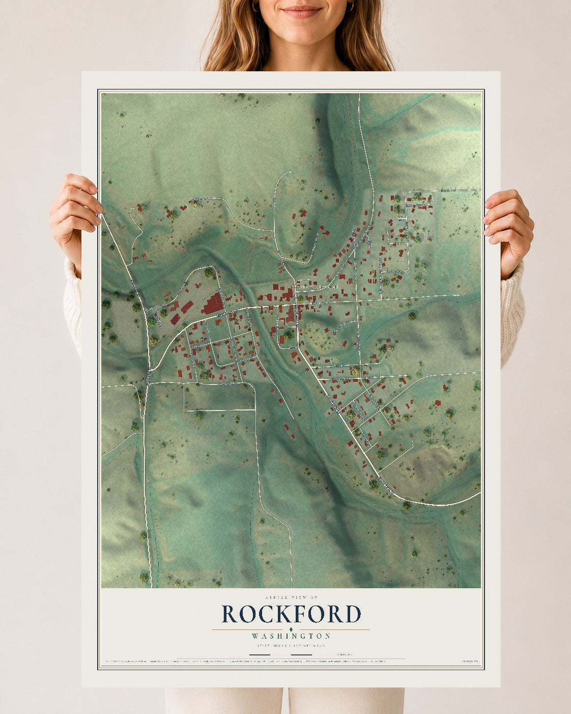 Map of Rockford, Washington, 24 x 36 inch unframed archival matte print