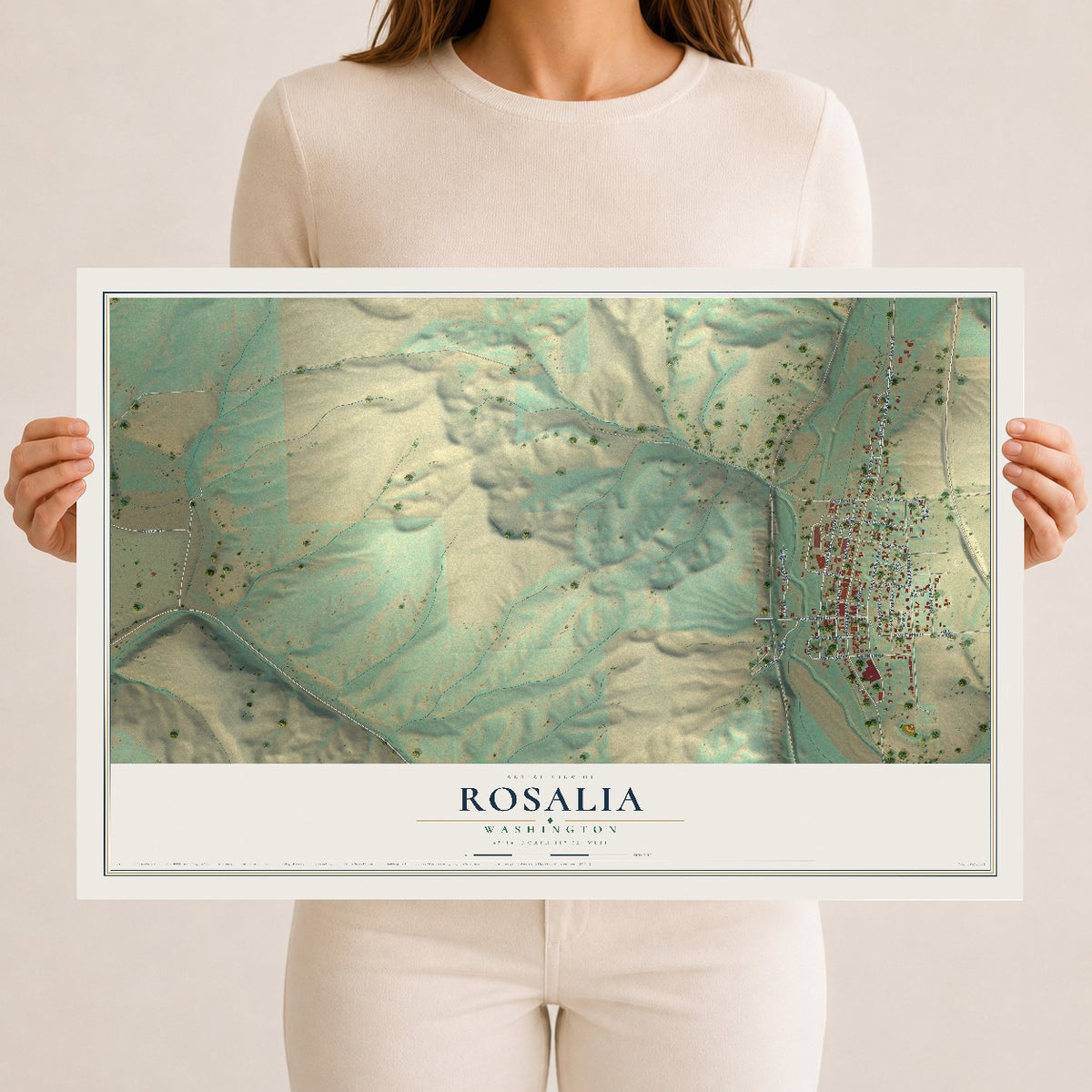 Map of Rosalia, Washington, 12 x 18 inch unframed archival matte print