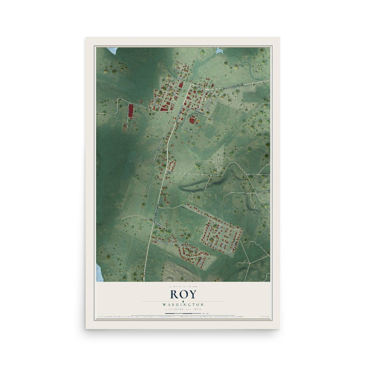 Map of Roy, Washington, 12 x 18 inch unframed archival matte print