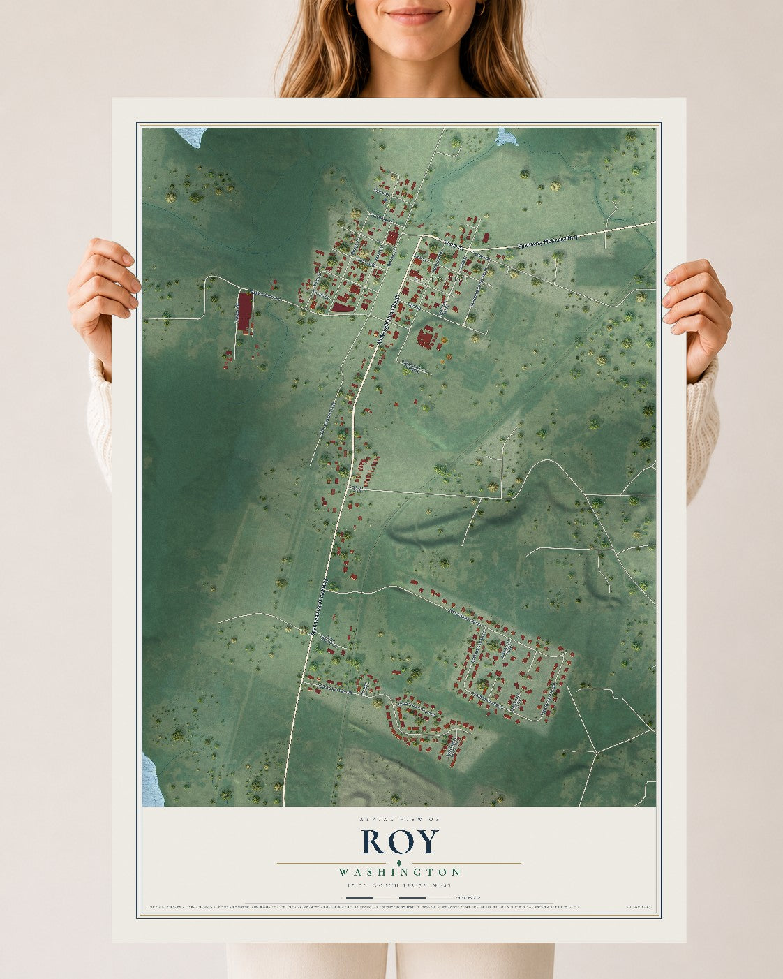 Map of Roy, Washington, 24 x 36 inch unframed archival matte print