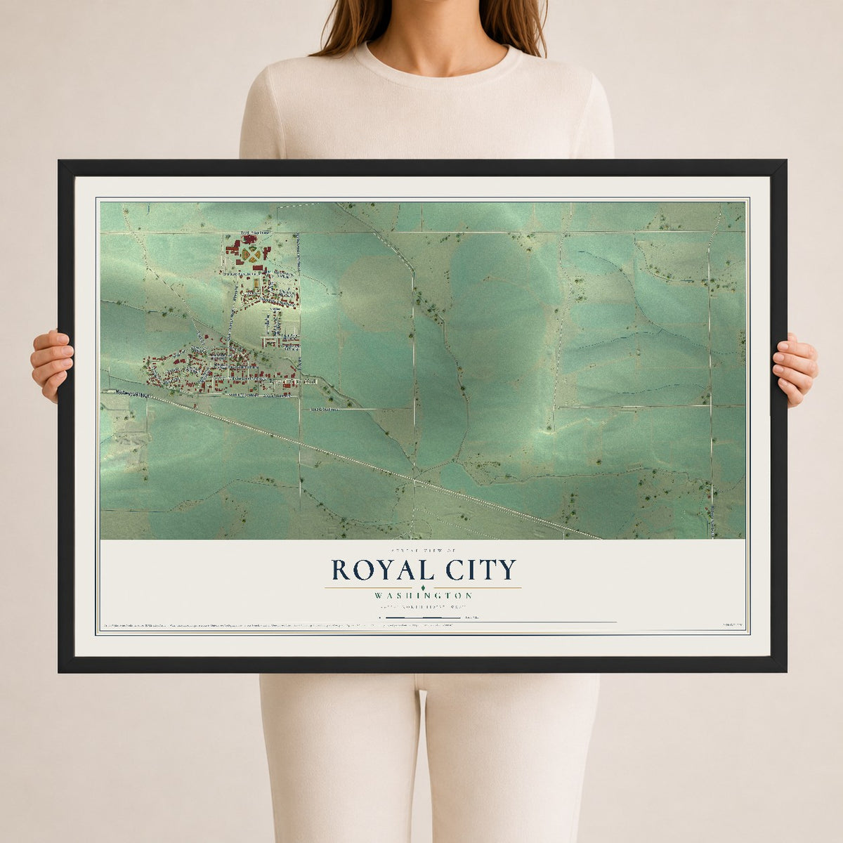 Map of Royal City, Washington, 24 x 36 inch print in a black wood frame