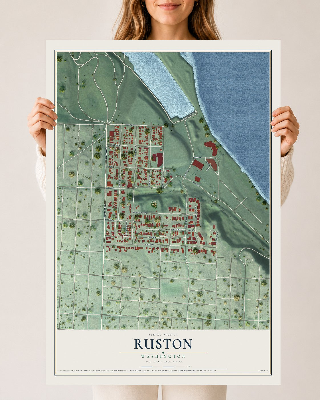 Map of Ruston, Washington, 24 x 36 inch unframed archival matte print