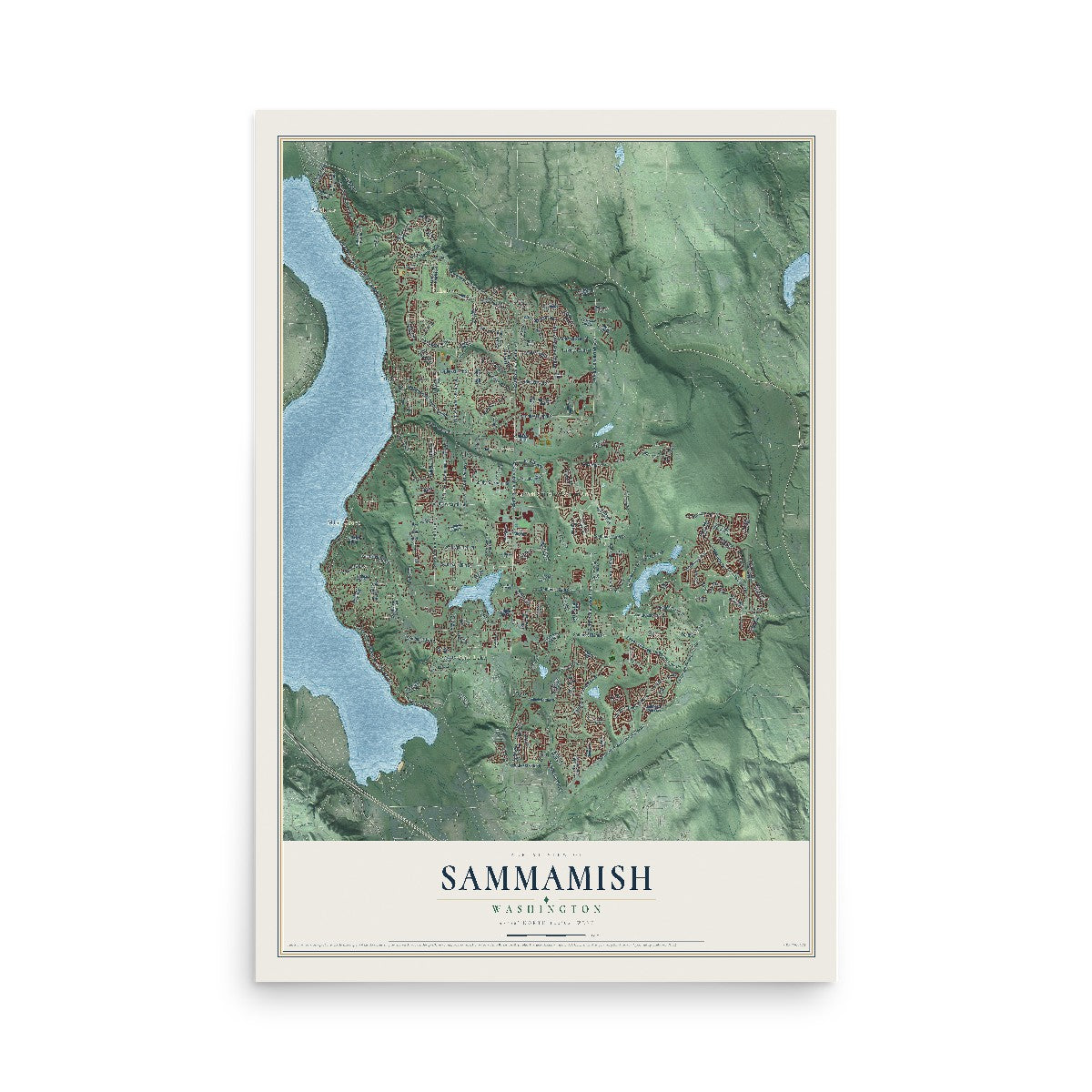 Map of Sammamish, Washington, 12 x 18 inch unframed archival matte print