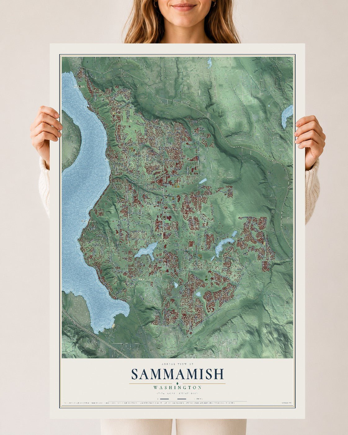 Map of Sammamish, Washington, 24 x 36 inch unframed archival matte print