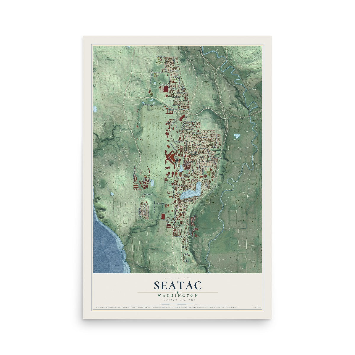 Map of SeaTac, Washington, 12 x 18 inch unframed archival matte print