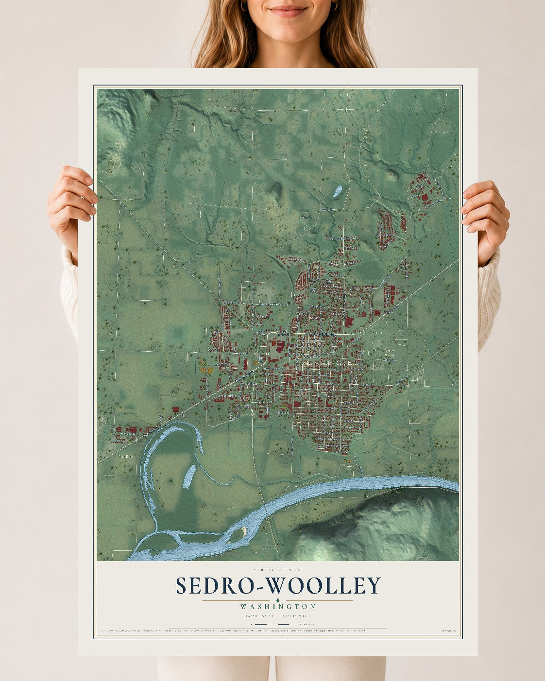 Map of Sedro-Woolley, Washington, 24 x 36 inch unframed archival matte print