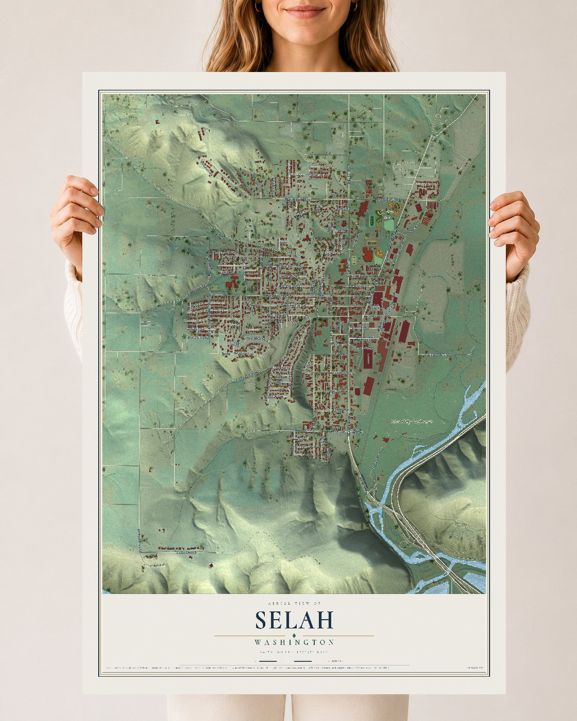 Map of Selah, Washington, 24 x 36 inch unframed archival matte print
