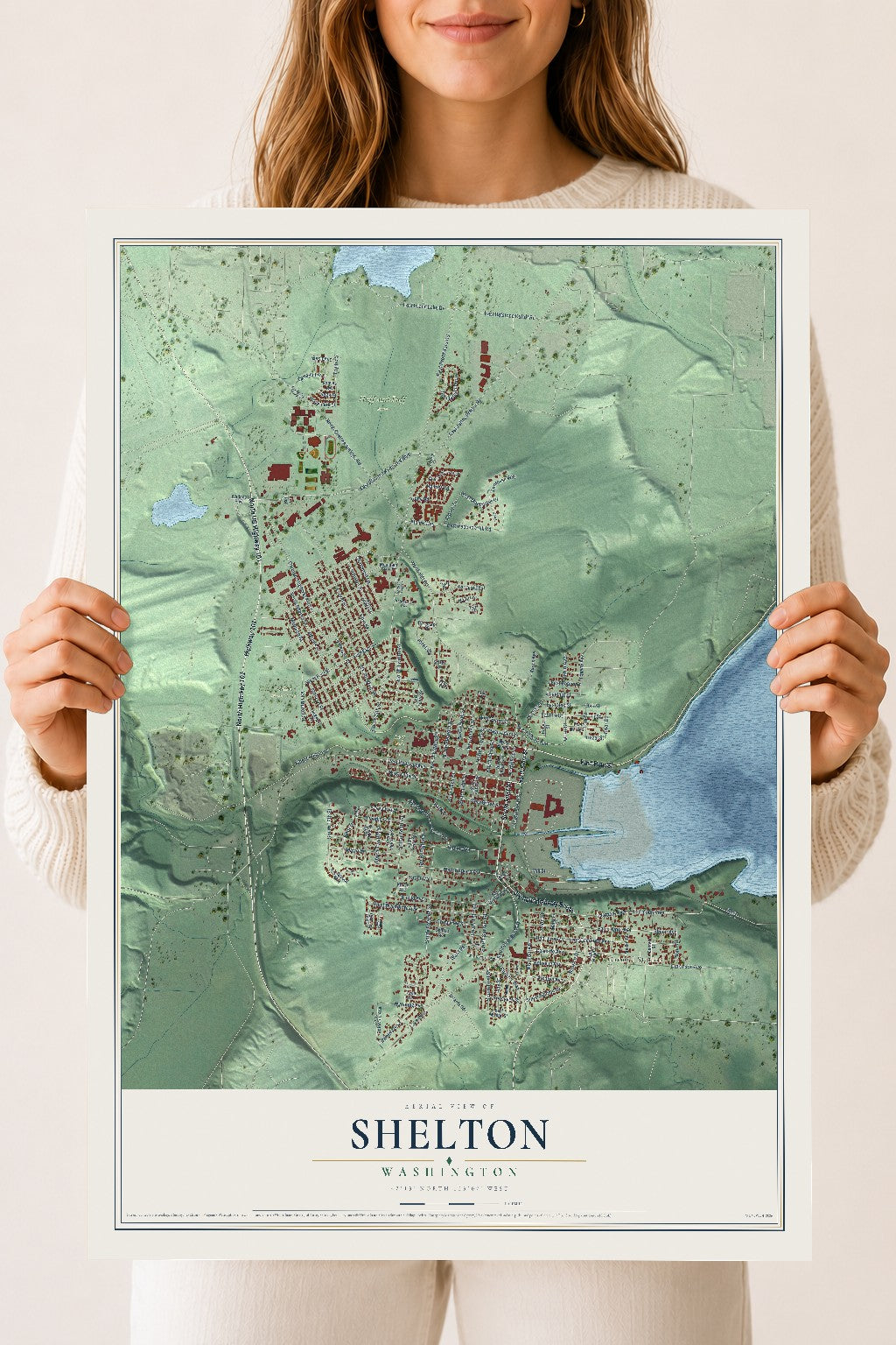 Map of Shelton, Washington, 18 x 24 inch unframed archival matte print