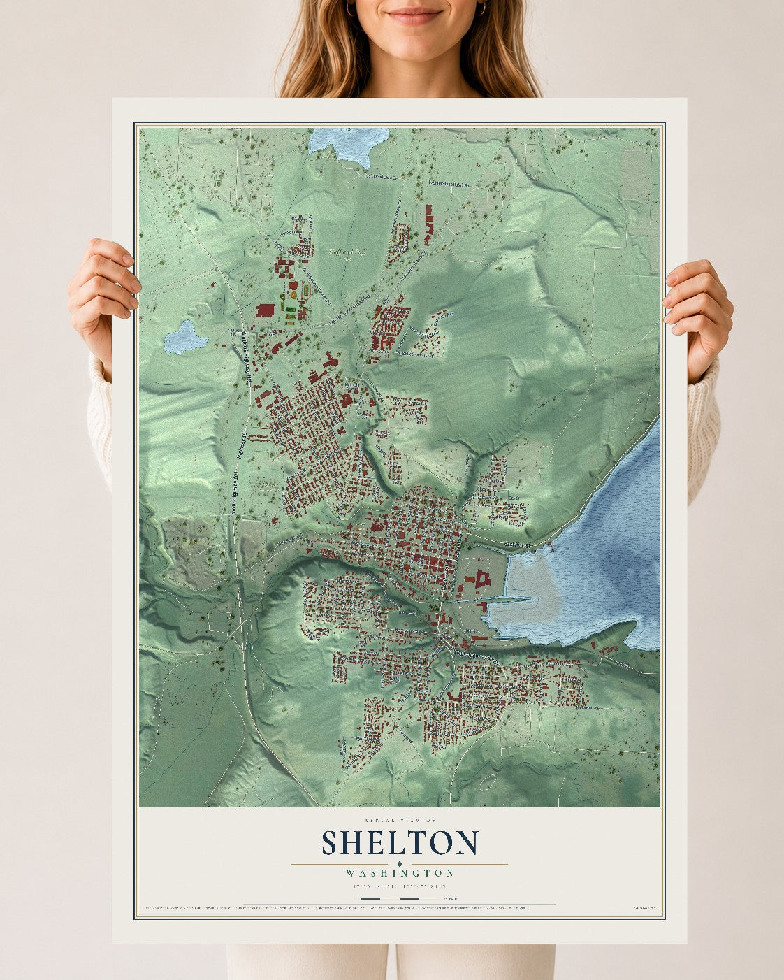 Map of Shelton, Washington, 24 x 36 inch unframed archival matte print