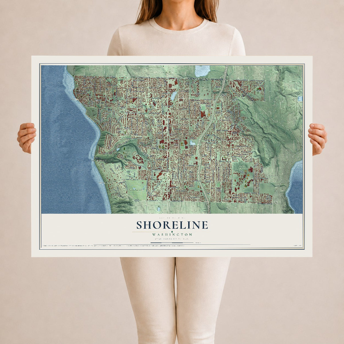 Map of Shoreline, Washington, 24 x 36 inch unframed archival matte print