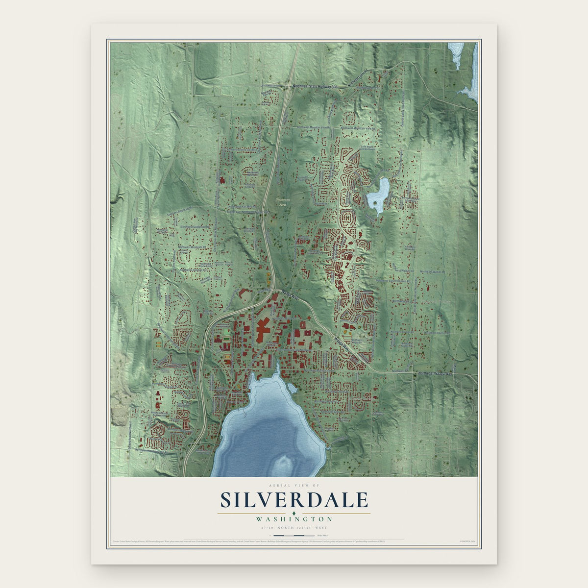 Silverdale, Washington map print, the full design
