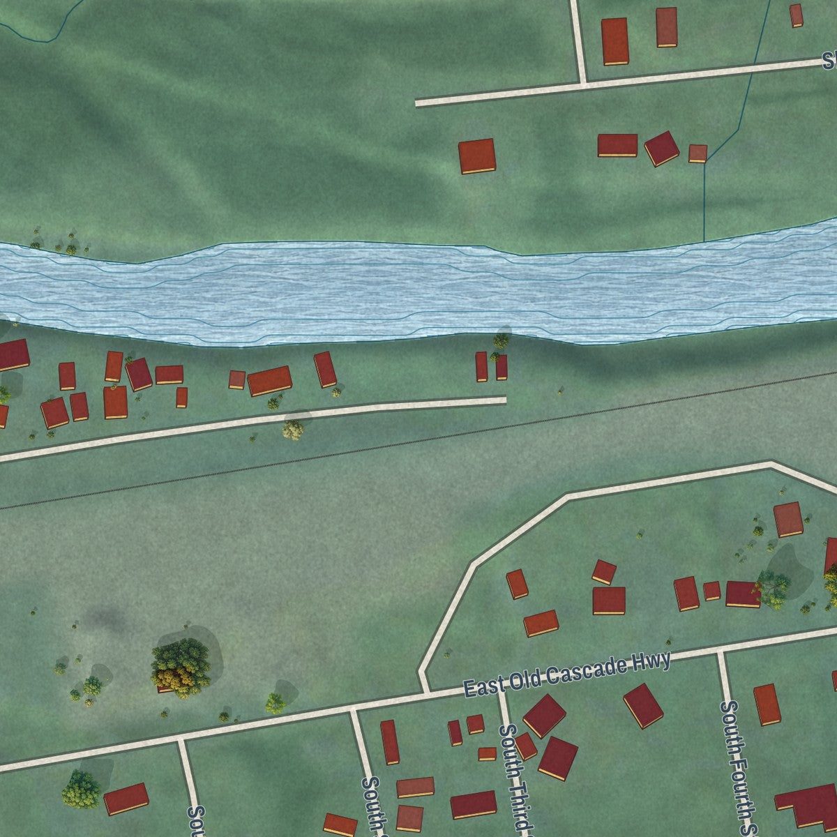 Second close-up of the map of Skykomish, Washington print showing more streets and buildings